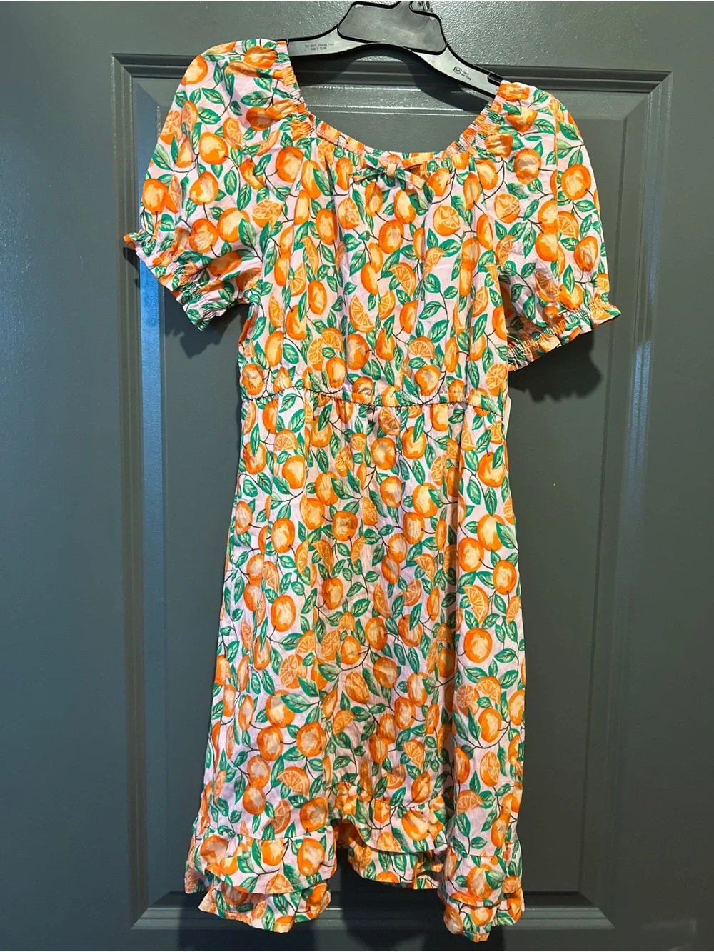 Girls' Orange Citrus Print Summer Dress Size L 10-12